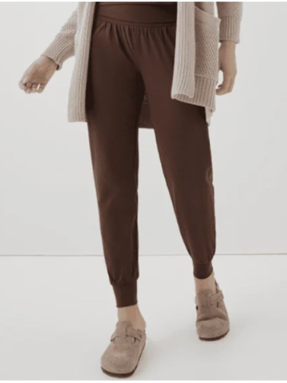 Pact | Organic Cotton Avenue Slim Jogger High Waist Fold Over Brown Size Medium